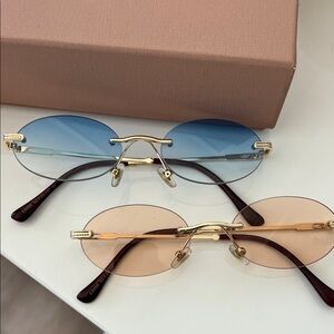 Gold Frameless with Blue Lens Sunglasses